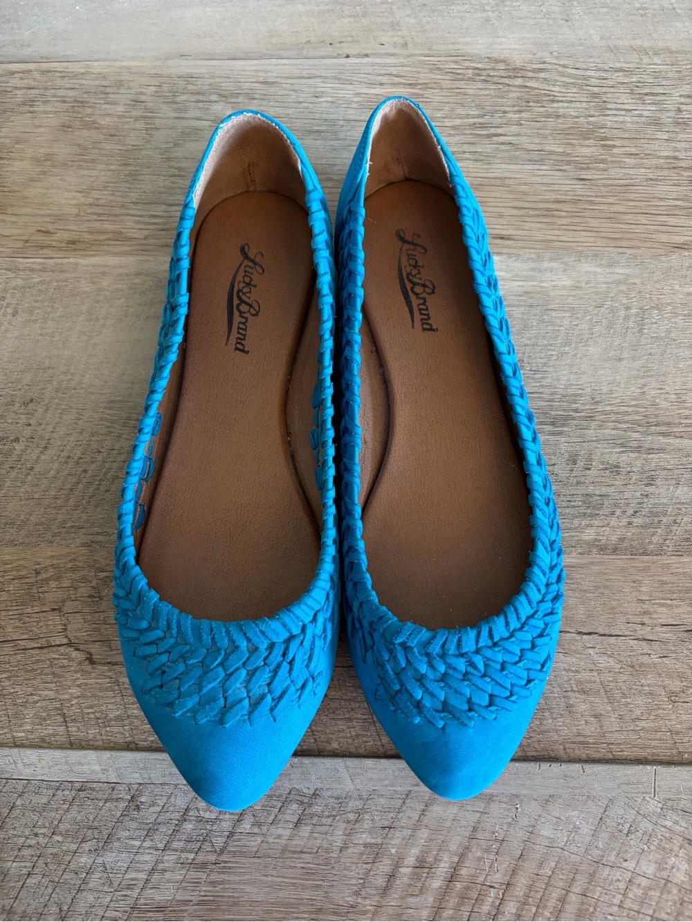 Lucky Brand Flats Women’s Size 7 PHOENE Blue Slip-on‎ Leather Woven Shoes - Picture 3 of 10